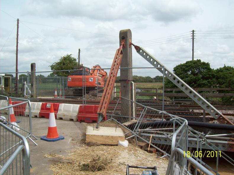 Demolition Plant on site + Temporary works installed to the Gate Post