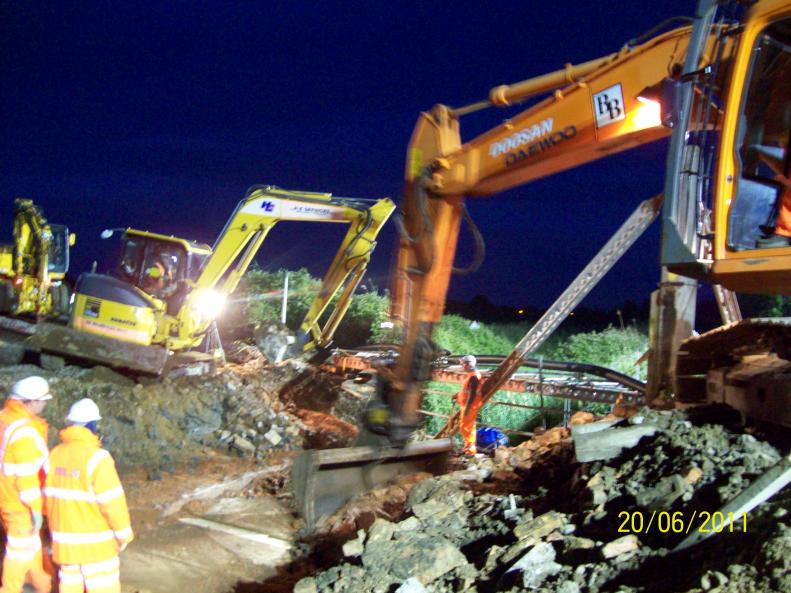 Abutments being removed down to the cut level.