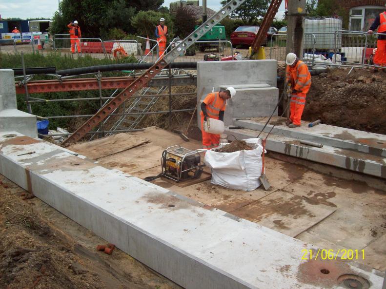 Impost Units set into place - Dowel Holes being cored ready for bars.