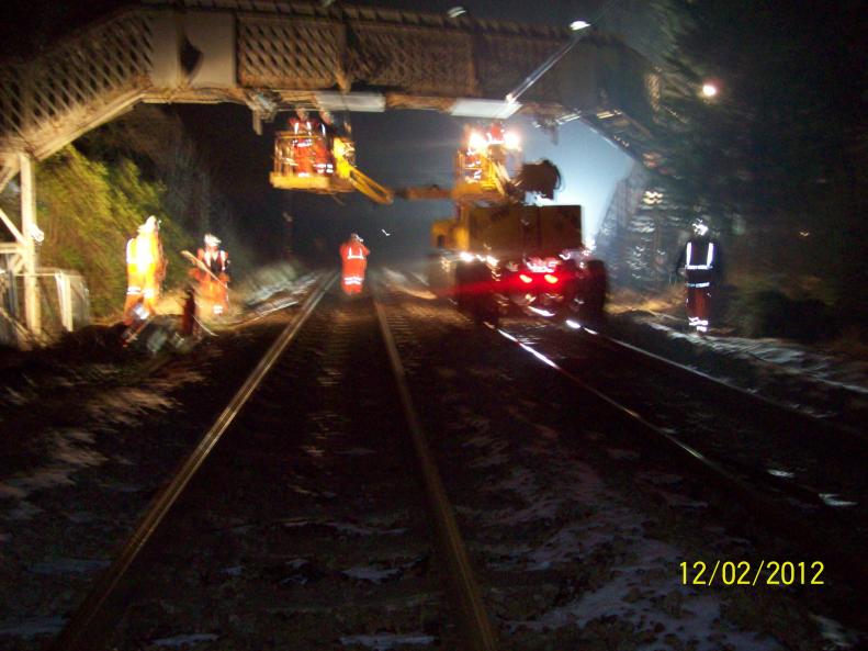 Border Rail carrying out OHLE removal from the bridge