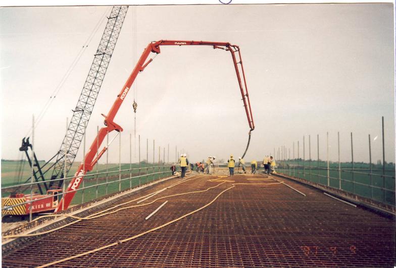 Concrete pump - being set up to pour the bridge deck.