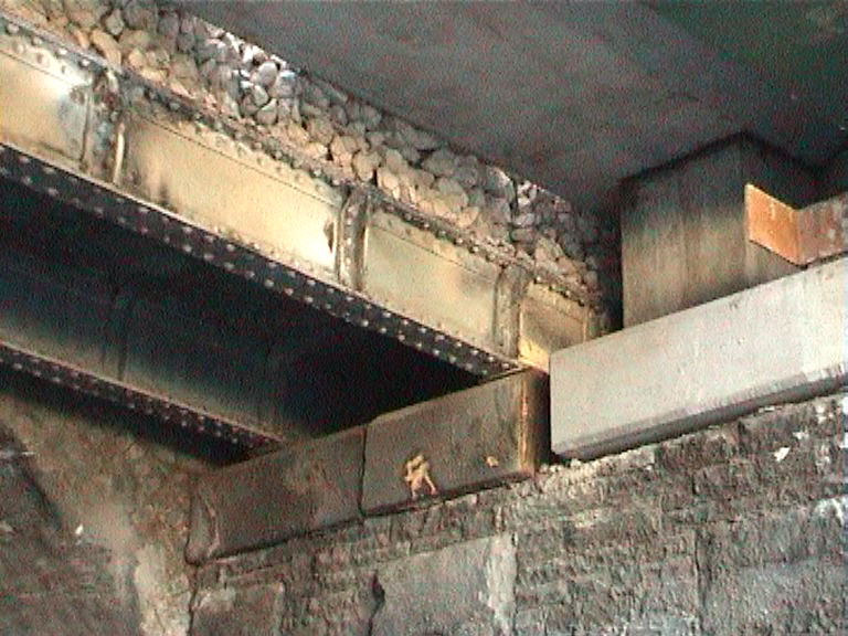 Existing girders - with Gabion baskets set back for brick work.