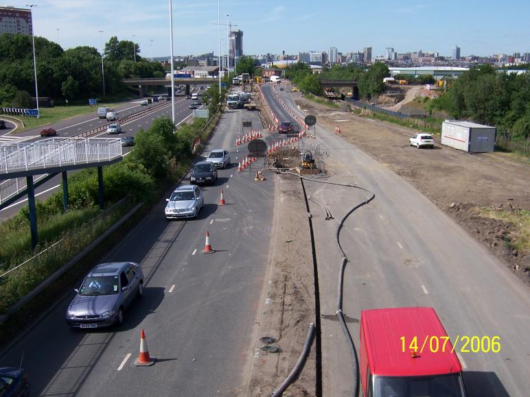 View up Moor Road with the Gas main diversion and road diverisons in place