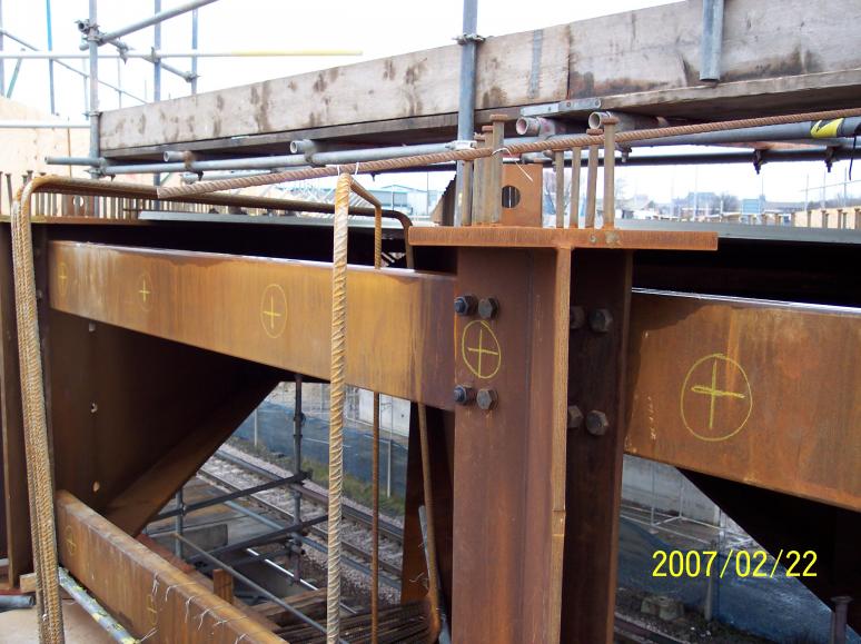 Steel work marked up for welded anchorages