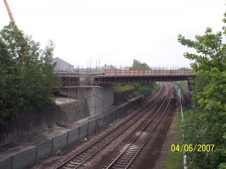 View East to the bridge showing progress at track level.